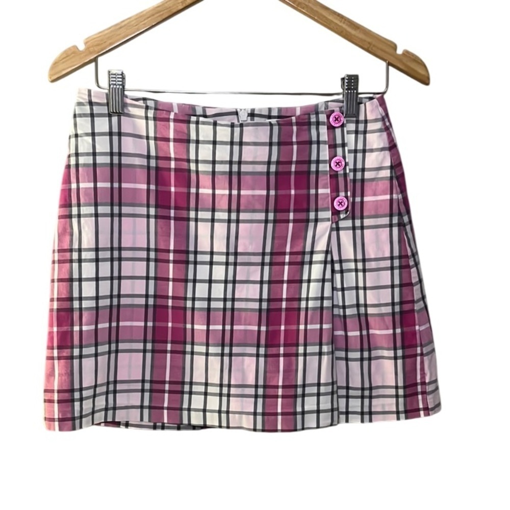 Lady Hagen Casual Golf Outdoor Fitness Breast Cancer Skort Plaid Pink White 6